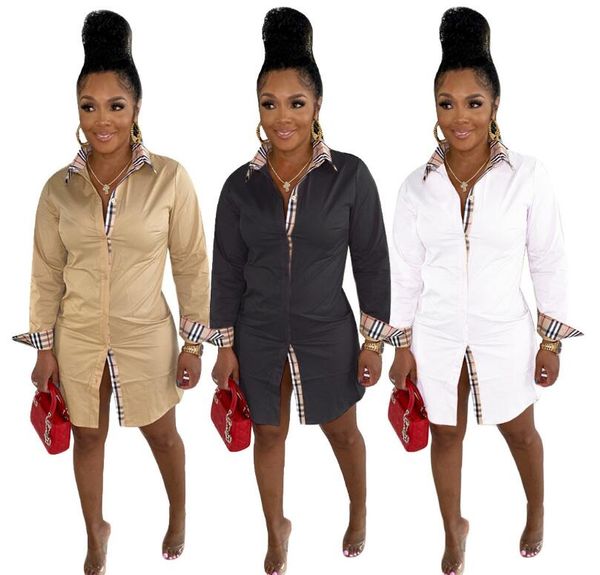 designer dress women long sleeve plaid collar summer dresses for woman shirt dress
