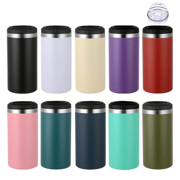 16oz 4 in 1 cooler stainless steel tumbler with 2 lids powder coated cola beer can vacuum insulated straight multi-function cooler cans LL