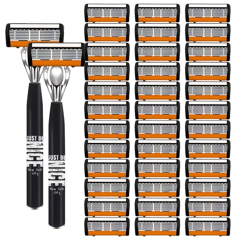 TEMU 2 Handle Holders And 36 Replacement Blade Safety Shaver Set, With Anti Slip Metal Handle, Contour Fitting, Fully Washable - Shaving Tool Set