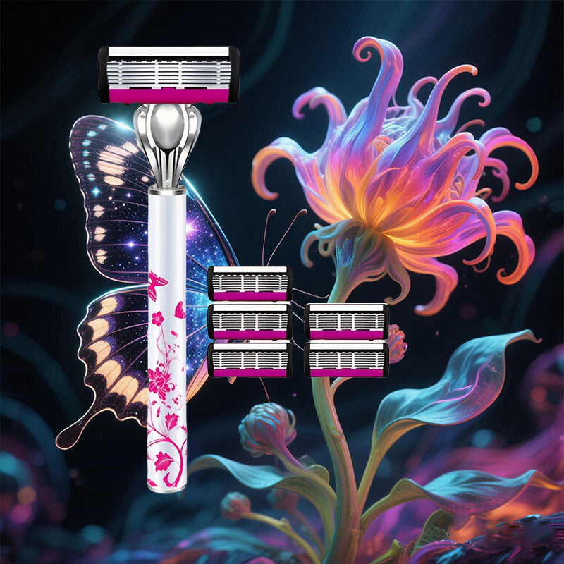 TEMU 2 Handles+34 Replacement Blades Flower Vine Series, Men's And Women's Razors, Beard - Smooth And Leg And Armpit Shaving |, Replacement Blades,