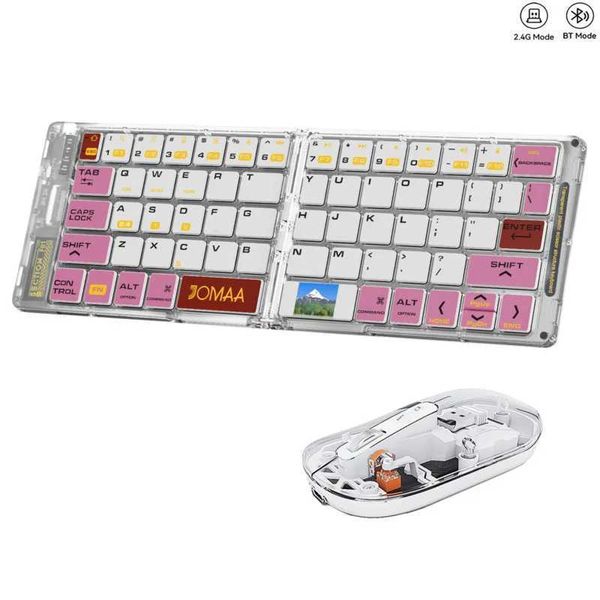Portable 2.4G Dual Modes Wirless Transparent Keyboard Mouse Combo Folding Keyboard with 2400DPI Silent Mouse for Laptop-Desktop X250203