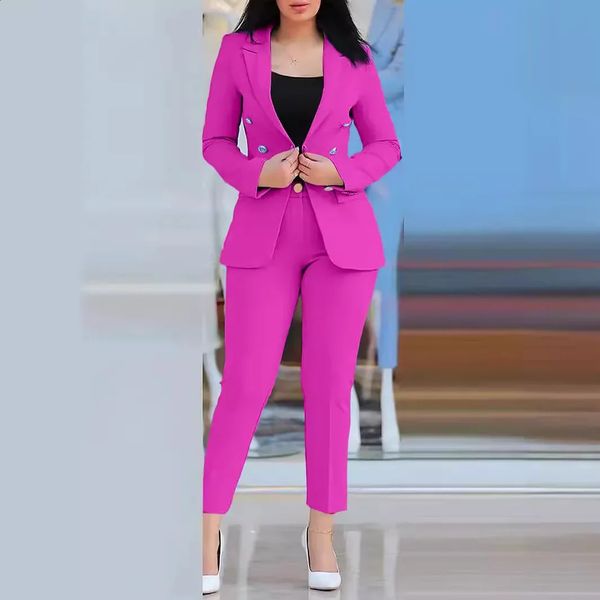 2PC Office Clothing Conjunto de mangas compridas jaqueta de blazer de alta cintura alta cor sólida cor 241116