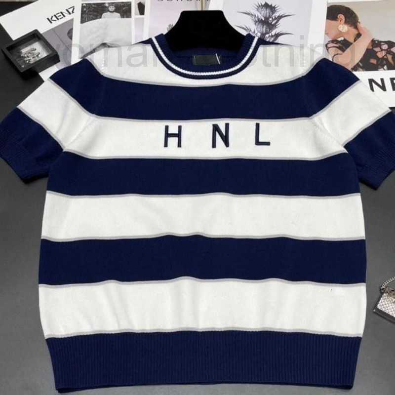 designer Fashion women&#039;s knits crew neck tees elastic short sleeve Wide stripe letter design clothing autumn winter apparel size S-XL 1DW8
