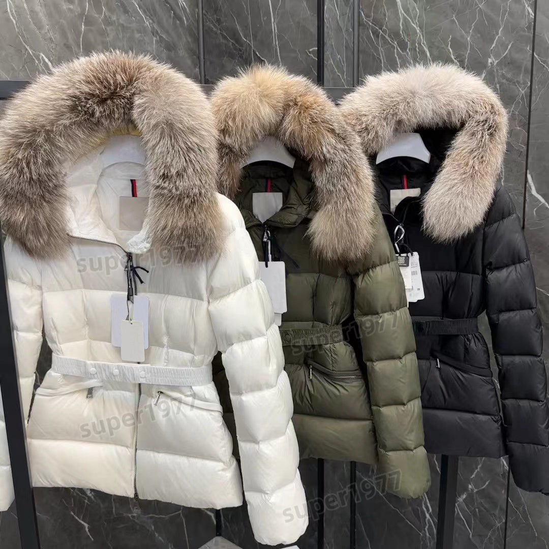 Womens Designer Luxury Jacket winter Down jackets fur coats real raccoon hair collar warm fashion parkas with belt lady cotton coat outerwear big po