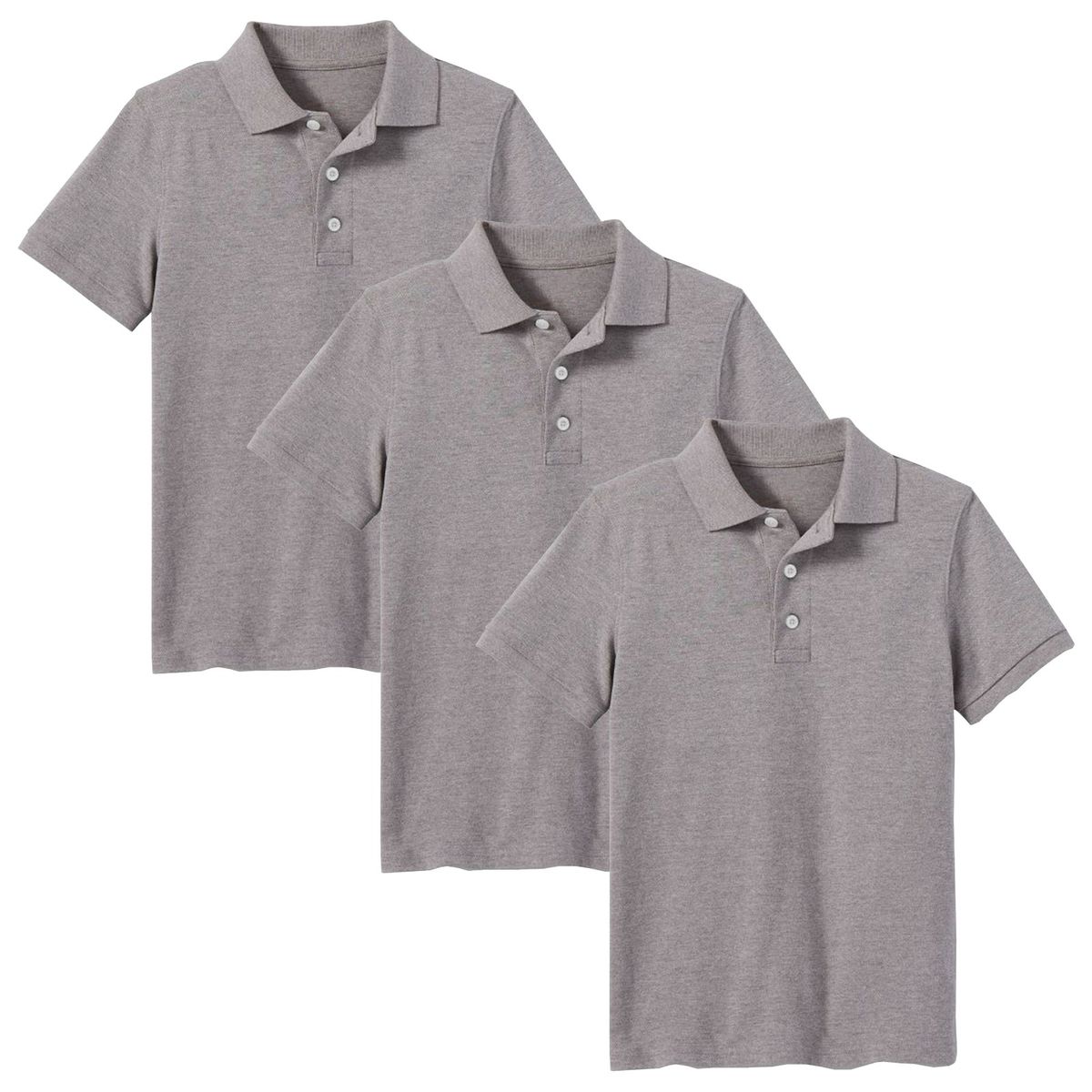 Boys' Short Sleeve School Uniform Pique Polo Shirt (3-Pack)    - 3-Pack Heather Grey - Size 16