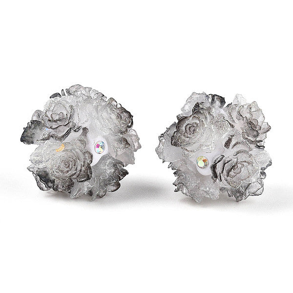 Perline di strass in pasta polimerica con rose in resina in rilievo