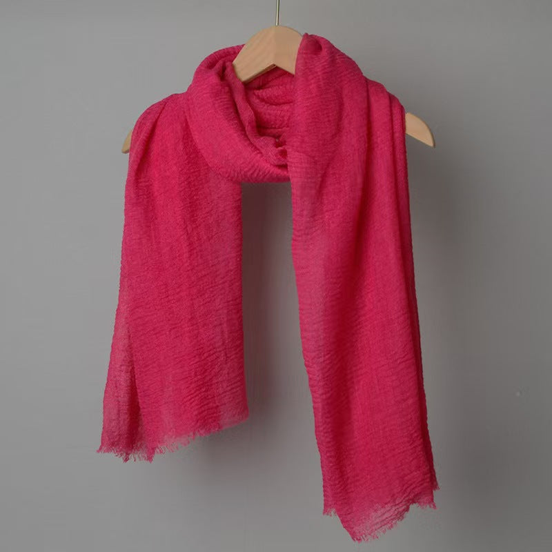 T673 solid color cotton and linen scarf female bubble scarf sunscreen gauze scarf