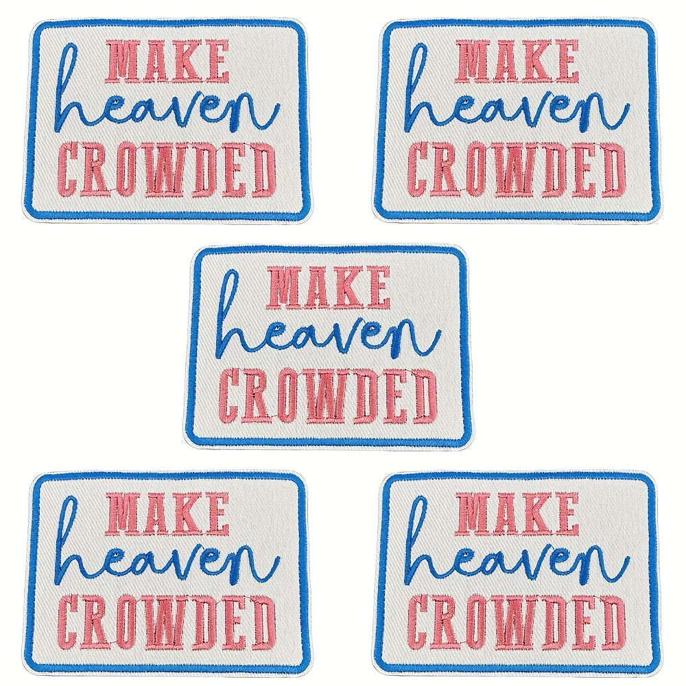 TEMU 5pcs "make Heaven " Embroidered Patches - Iron-on-sew-on Diy Decorative Appliques For Clothes, Shoes, Hats, Bags - Blue & Pink , Polyester