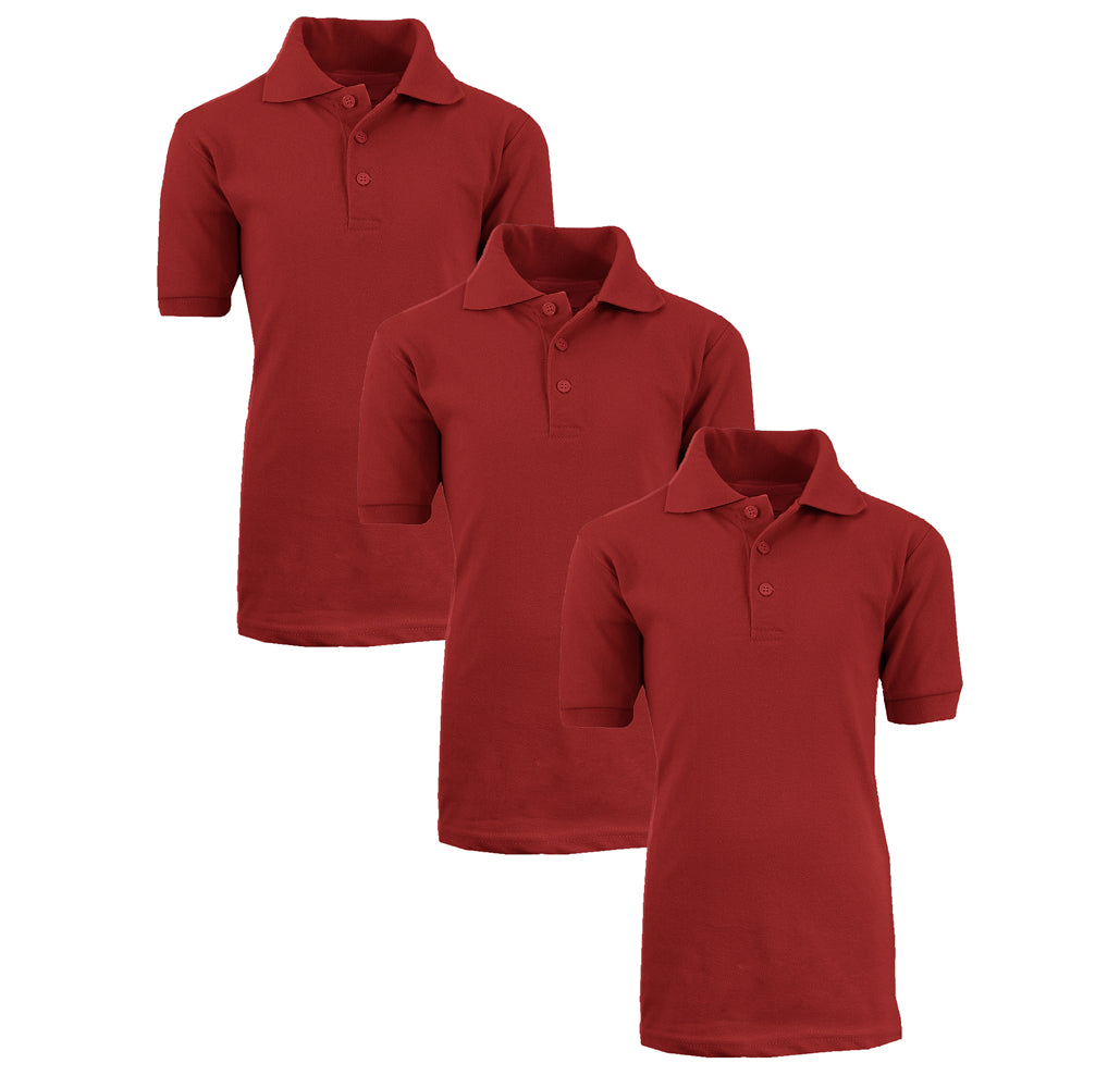 Boys' Short Sleeve School Uniform Pique Polo Shirt (3-Pack)    - 3-Pack Burgundy - Size 4