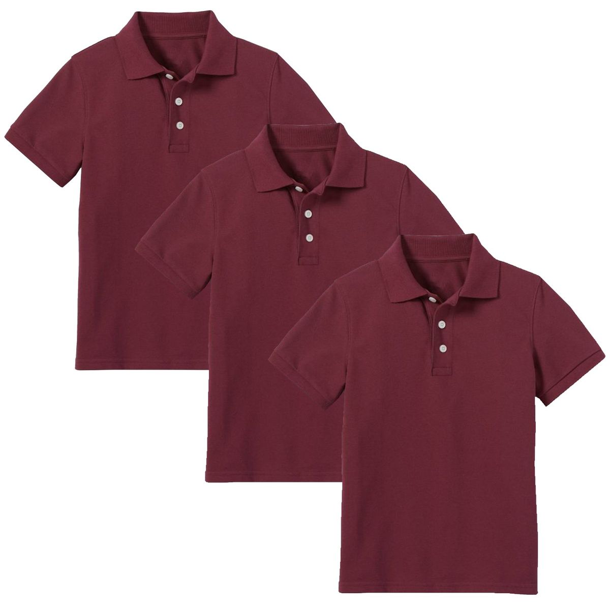 Boys' Short Sleeve School Uniform Pique Polo Shirt (3-Pack)    - 3-Pack Burgundy - Size 10