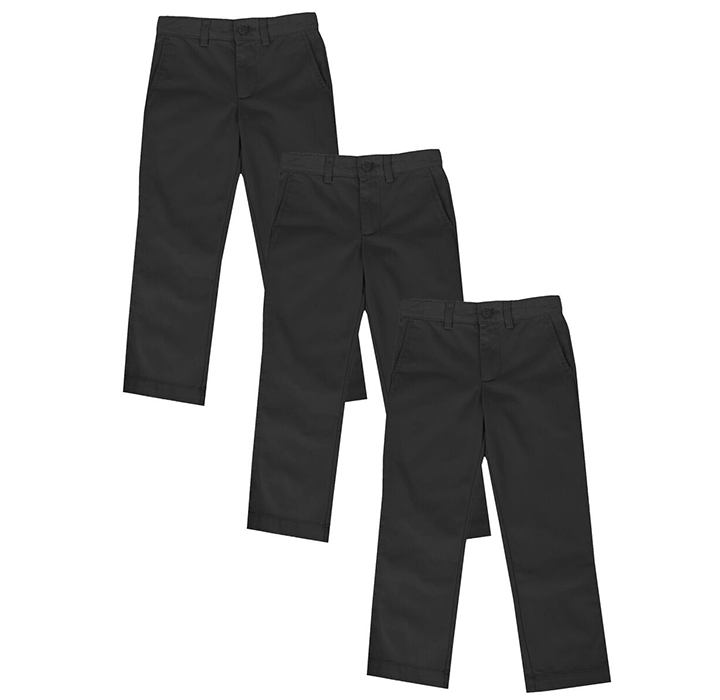 Boys' Flat-Front School Uniform Pants (3-Pack) - Black & Black & Black - Size 8