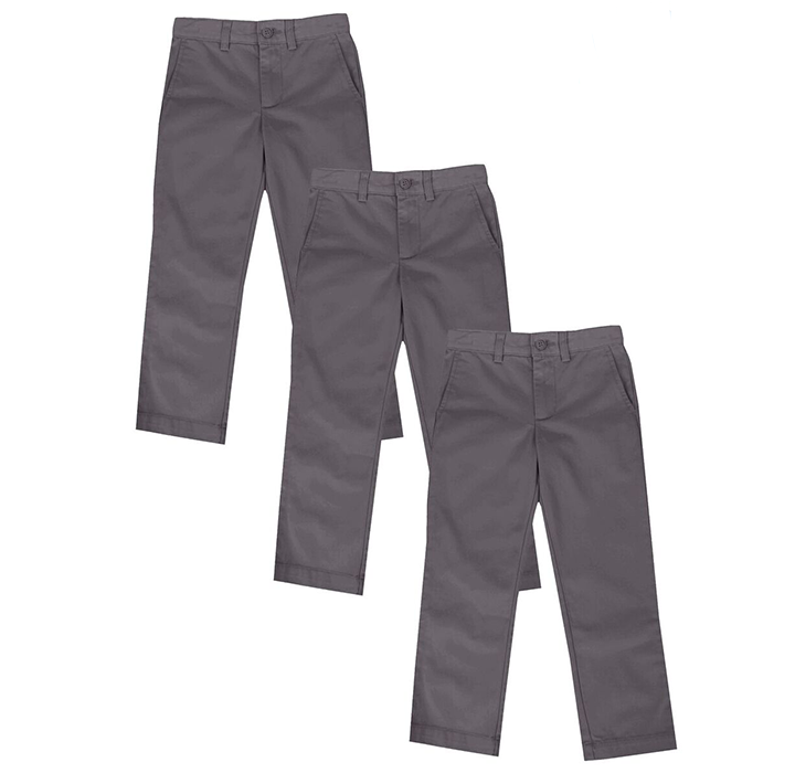 Boys' Flat-Front School Uniform Pants (3-Pack) - Grey & Grey & Grey - Size 14
