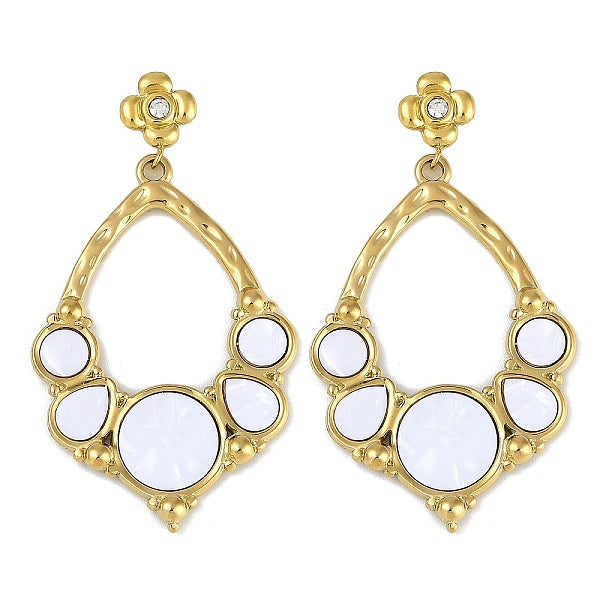 Boucles d'oreilles pendantes en forme de fleur en acier inoxydable 304 émaillé avec placage sous vide PVD