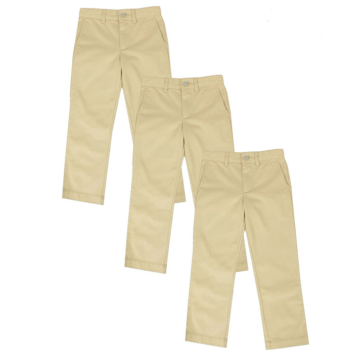 Boys' Flat-Front School Uniform Pants (3-Pack) - Khaki & Khaki & Khaki - Size 7
