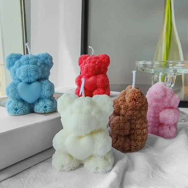 Creative 3D Rose Bear Aromatherapy Candles For Home Decoration Lovely Scented Candle Photography Props Festival Home OrnamentsXJ241112