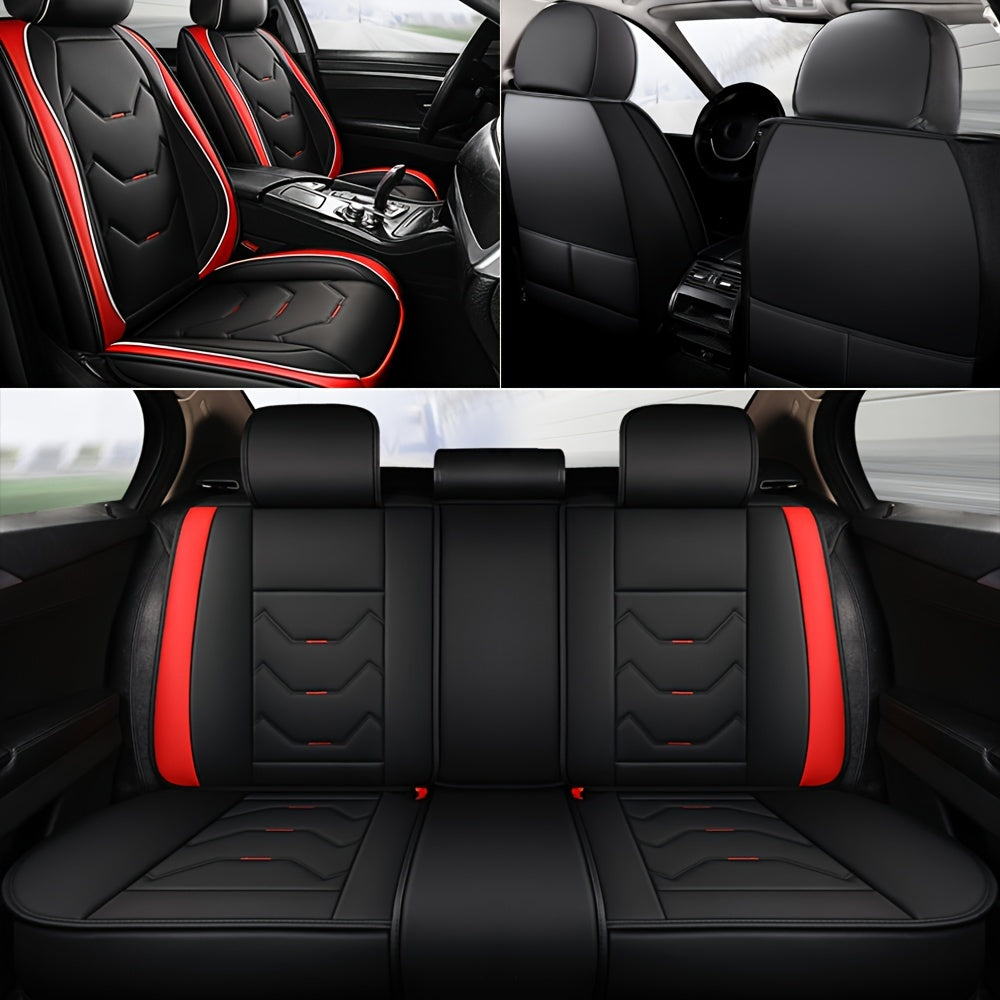 TEMU Full Set 5 Seats Car Seat Cover Synthetic Leather Waterproof Adjustable Rear Bench Pad Full Coverage Seat Cushion Protector Universal Fit
