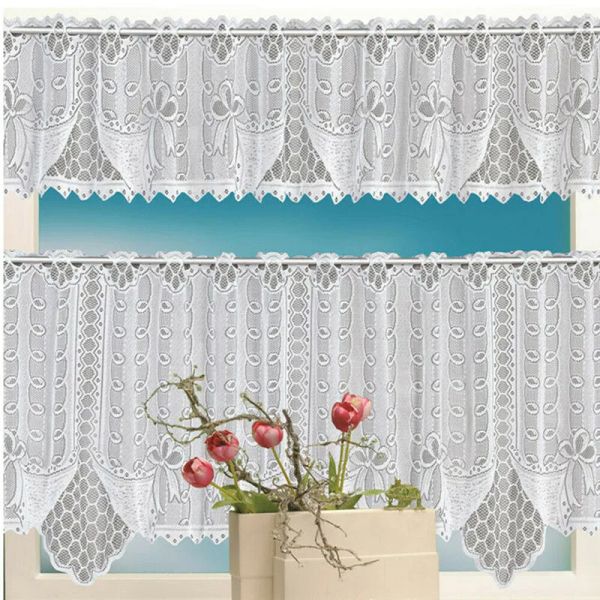 2PCS Lace Coffee Cafe Window Tier Curtain Kitchen Dining Room Home Decor Set