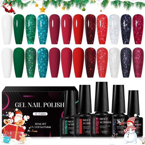 Two Christmas gel nail polish sets glitter sequin gel semi permanent soap UV LED nail art varnish handmade kit DIY W241128