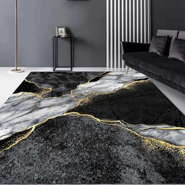Black Gold Marble Carpet for Living Room Luxury Home Decoration Sofa Table Large Area Rugs Non-slip Floor Mat Entrance Door MatY240729