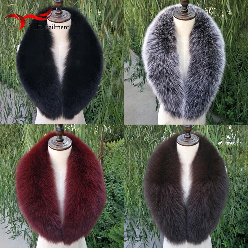 Women Winter Real Fox Fur Collar Hood Trims Fur Decor Shawl For Coat Parkaks Large Size Neck Warm Fur Scarf Long Scarves Female 240906