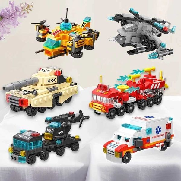 6-in-1 micron particle fire brigade police military tank building block childrens toy assembly childrens puzzle toyC241231