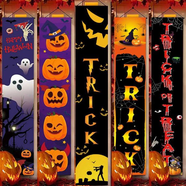 Halloween Hanging Door Curtain Banner Pumpkin Ghost Happy Halloween Decorations For Home Trick Or Treat Horror Party SuppliesXJ240819
