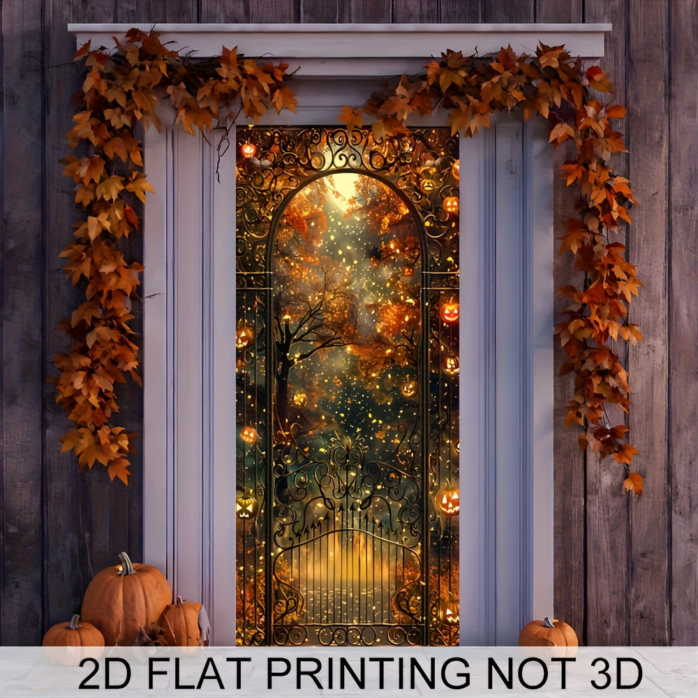 TEMU 2d Door Curtain, Elegant Gothic Arch Door Curtain With Golden- Black Wicker Texture & - Heavy-duty Fabric Door Cover For Halloween & Fall Decor,