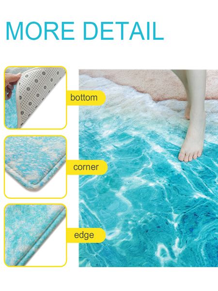 3D Floor Mat For Kitchen Waves Beach Absorbent Carpet For Bathroom Soft Children&#039;s Play Carpet Living Room Rug Kitchen Mat