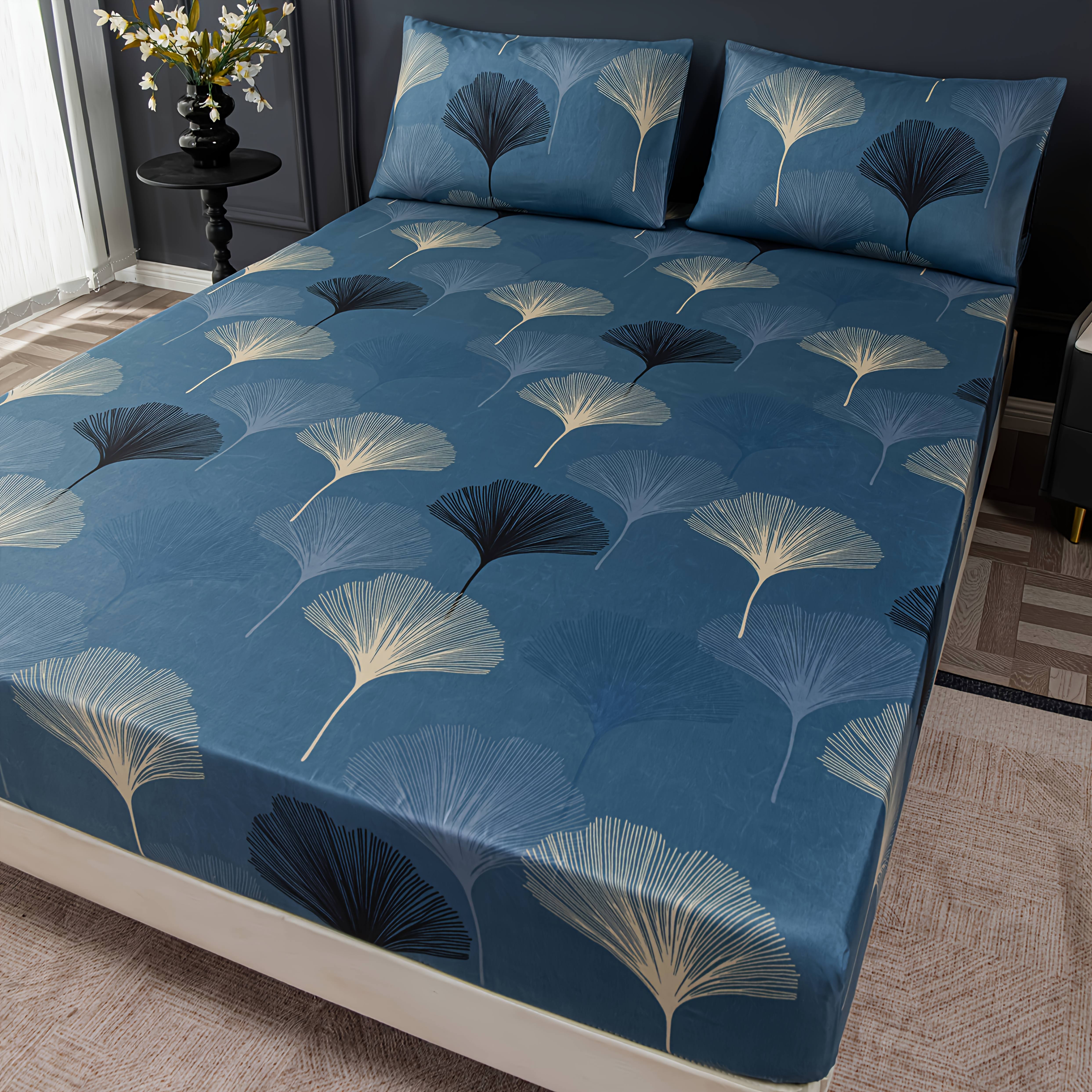 TEMU 3pcs High-end Brushed Fitted Sheet Set, Beige-friendly Comfortable Geometric & Hotel Supplies, 1 Fitted Sheet + 2 Pillowcases, No Filling