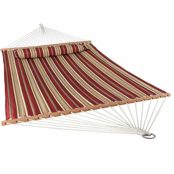 Hammocks Family Hammock 2-Person Quilted Hammock with Pillow Red Stripe Swing Bed Modern Outdoor Furniture Is Easy To InstallL2479