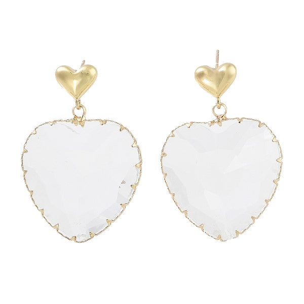 Boucles d'oreilles clous pendantes coeur en verre