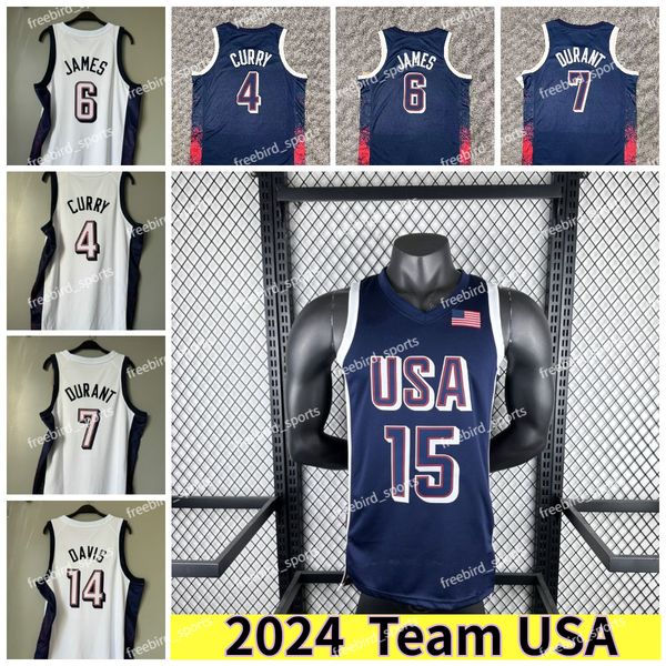 2024 USA Dream Team Paris Edwards Jerseys James Booker Curry James Leonard Tyrese Tatum Haliburton Durant Haliburton US Basketball Shorts Je
