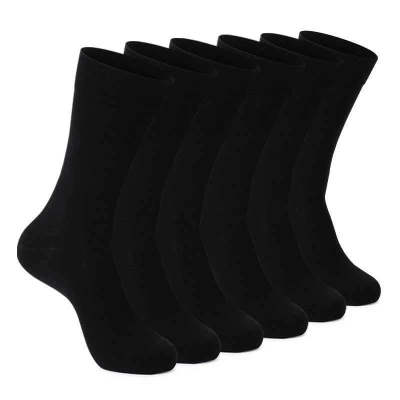 6 Pairs Mens Dress Socks Black Plus Size High Quality Combed Cotton Crew Socks Black Cool Breathable Casual Socks for men 250902