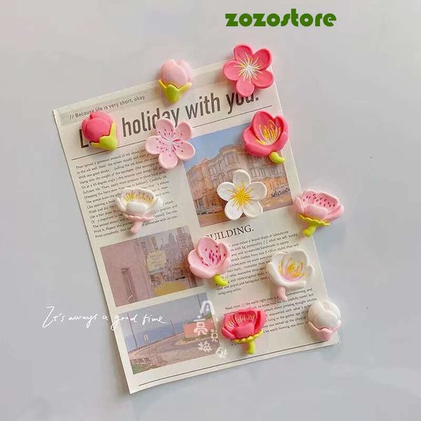 12pc Resin Fridge Magnets Peach Blossom Cherry Flower Pastoral Creative Refrigerator Magnetic Sticker Message Whiteboard Sticker