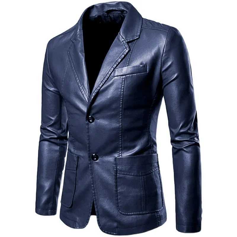 New Mens 2024 Spring-Summer Fashion Collar Leather Jacket Set-Mens Business Casual Pu Jacket W240918