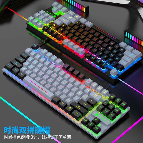 Silver Fox K10 87 key gaming mechanical feel keyboard USB wired rainbow backlight dual color keyboard L240910