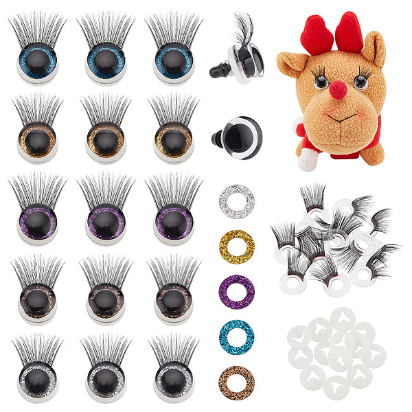 20 pz 5 colori glitter occhi di bambola di plastica artigianali con ciglia