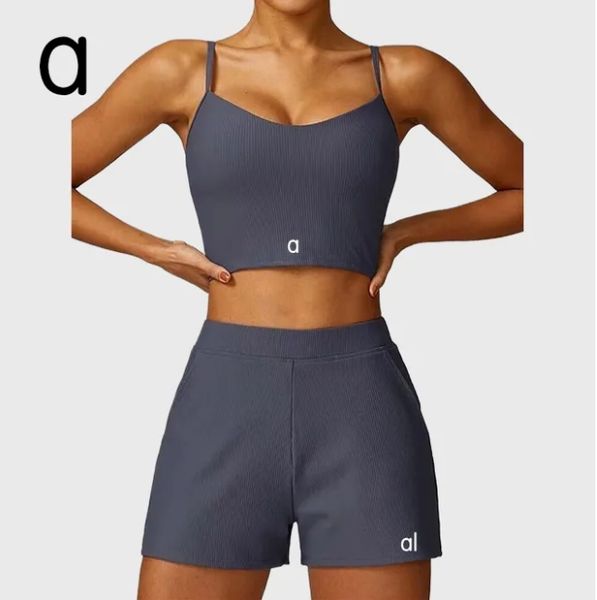 Lycra fabric womens Yoga Set lingerie Thread yoga vest shorts fast dry running blazer tight tank top woman-45