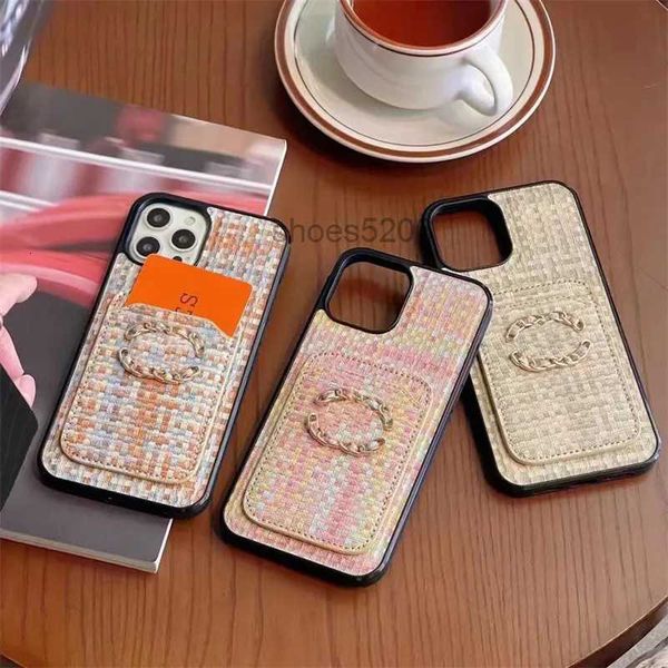 Cell Phone Cases designer iPhone Case Woven Pattern 2C Designer for 15 Pro Max Card Holders Apple 14 13 12 11 XS XR Plus Brand Mobile Cover