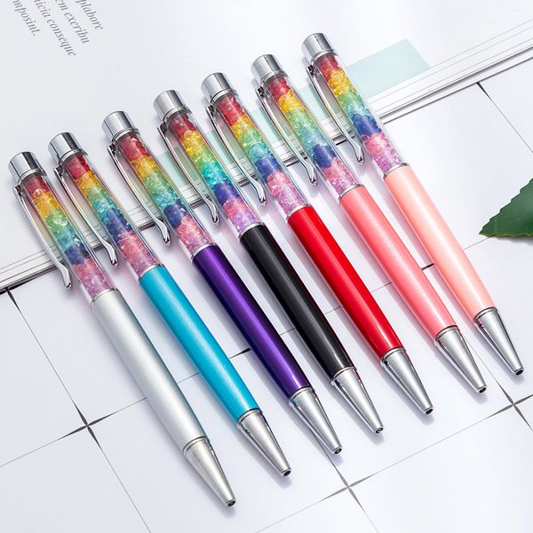 Crystal Metal Ballpoint Pen Rainbow Student Writing Ballpoint Diamond Gift Pens School Office Supplies Customizable Logo BH8568