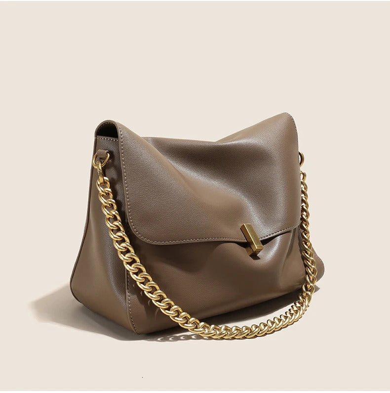 Large Cow Flap Shoulder Chain Bag 2024 Solid Genuine Leather Female Crossbody Handbag Messenger Bags