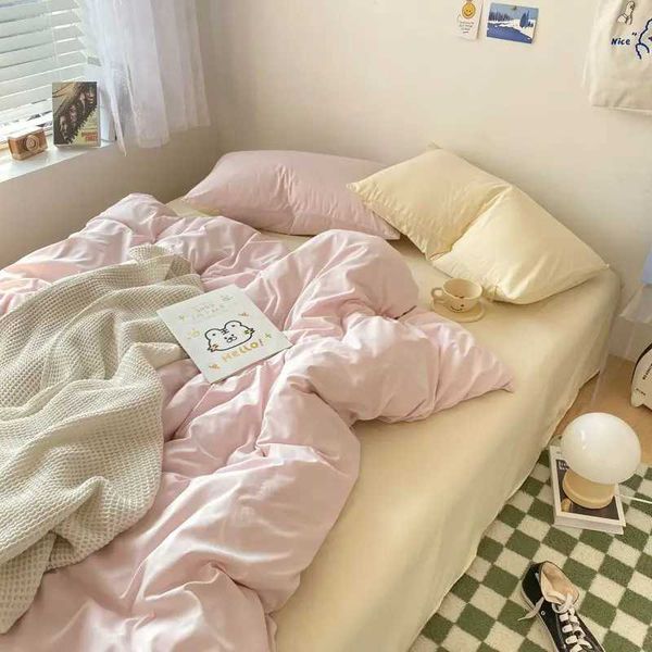 Korean Solid Color Bedding Set Adults Kids Twin Full Queen Size Soft Bed Flat Sheet Duvet Cover Set Pillowcases Simple Bed LinenXJ241015