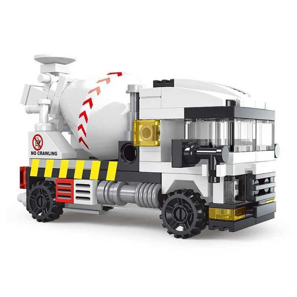 New heavy-duty engineering cement mixer Fire Engine micro loader truck Pol car classic model building block kit brick toy Ci Y241203
