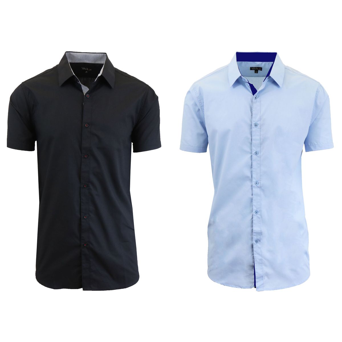 Men's Short Sleeve Dress Shirt (2-Pack) - Black & Light Blue - 2X-Large