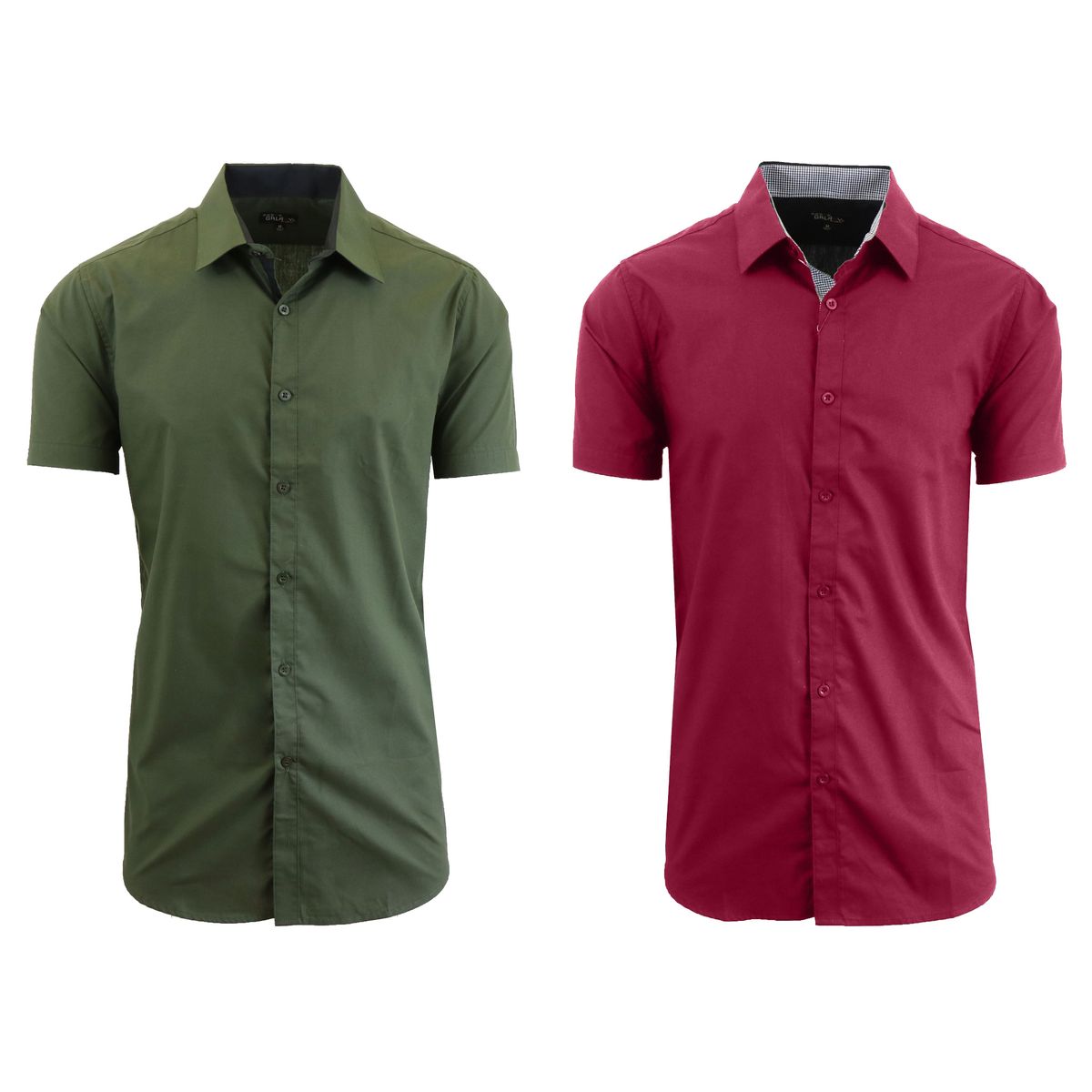 Men's Short Sleeve Dress Shirt (2-Pack) - Olive & Maroon - 2X-Large