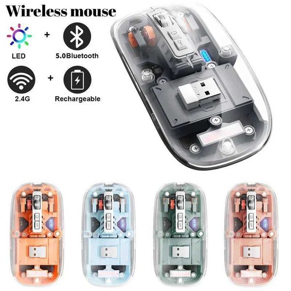 Mice Transparent Office mouse Bluetooth compatible wireless mouse with RGB Light Mechanical mouse Type-C charging used for desktop gaming CL