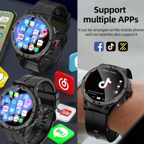 V10 Smart Watch Men Upgrade Chip SIM Card 4G+128G Android 9 Telescopic 120° Rotary Camera WIFI GPS 1.43&quot; Screen Smartwatch