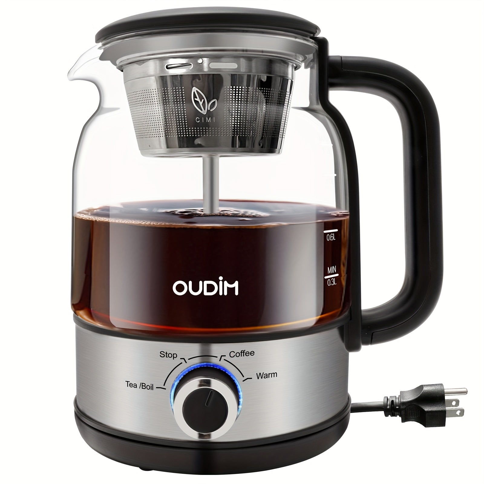 TEMU 40.58oz Electric Coffee Maker&tea Infuser-600w, Bpa-free Glass Stainless Steel Kettle, Heat Resistant Borosilicate, 304 Stainless Steel Heating