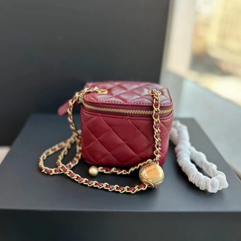 Women Crossbody Bags Shoulder Handbags Designer Luxury Cosmetic Lipstick Bag Burgundy Fashion Small Golden Ball