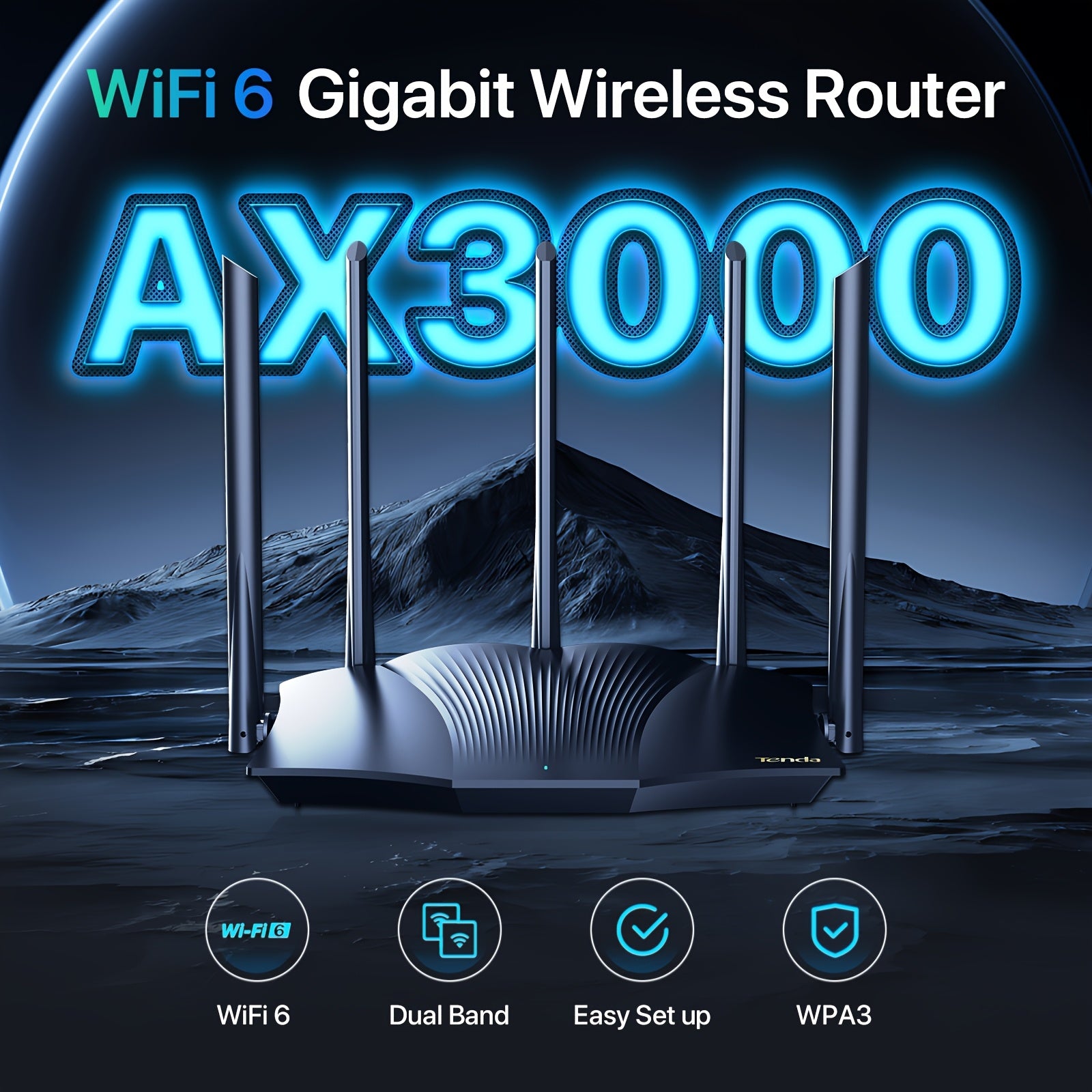 TEMU Tenda Wifi 6 Gaming Router, Dual Band Gigabit Wireless Router For Home, Long Range Coverage With 5 * 6dbi High- , High Speed Router With 4